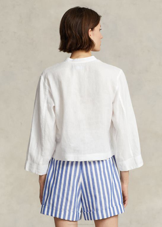 hvid Kvinder Ralph Lauren cropped afslappet pasform linned top Z426B3019