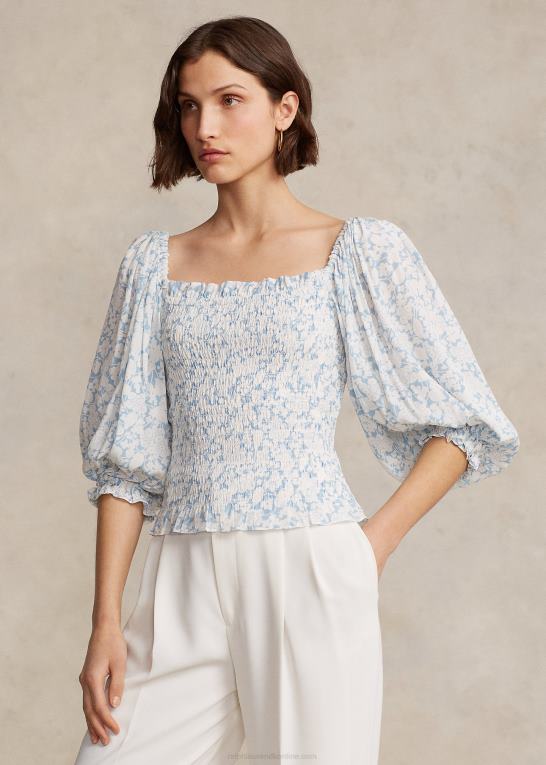 sky blomsterprint Kvinder Ralph Lauren blomstret crepe top med blusonærmer Z426B9190
