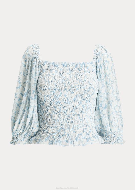sky blomsterprint Kvinder Ralph Lauren blomstret crepe top med blusonærmer Z426B9190