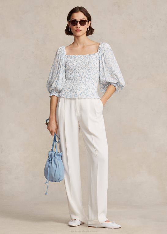 sky blomsterprint Kvinder Ralph Lauren blomstret crepe top med blusonærmer Z426B9190