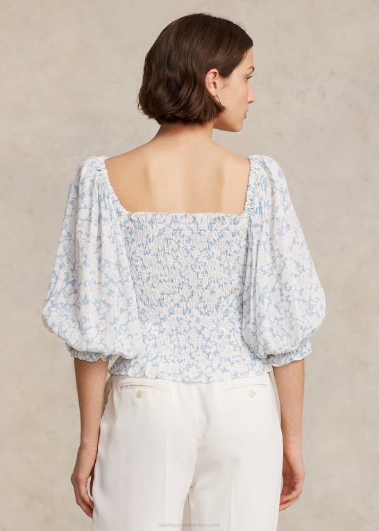sky blomsterprint Kvinder Ralph Lauren blomstret crepe top med blusonærmer Z426B9190