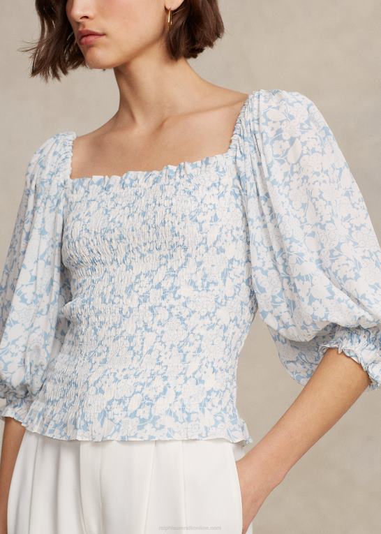 sky blomsterprint Kvinder Ralph Lauren blomstret crepe top med blusonærmer Z426B9190