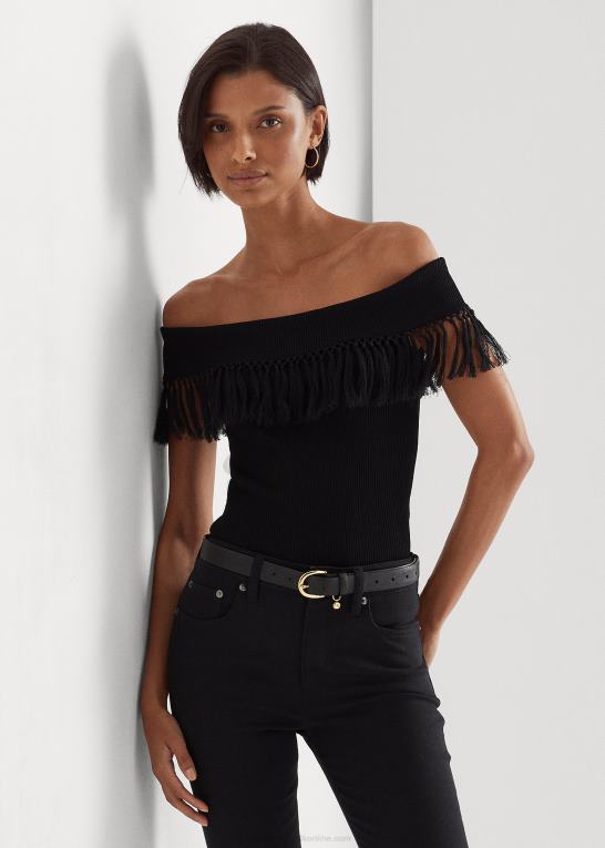 sort Kvinder Ralph Lauren top uden for skulderen med frynser Z426B3852