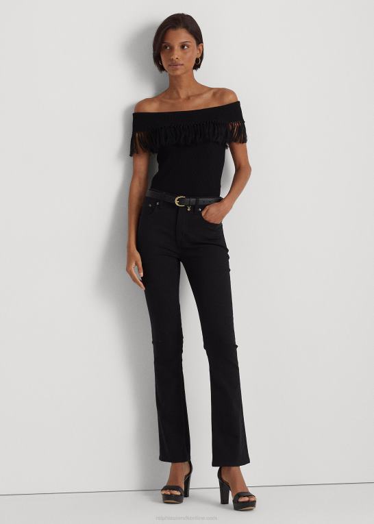 sort Kvinder Ralph Lauren top uden for skulderen med frynser Z426B4361