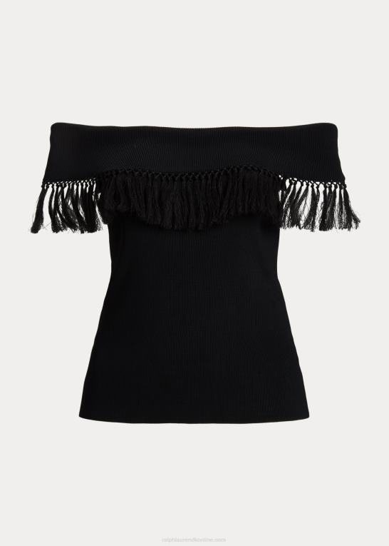sort Kvinder Ralph Lauren top uden for skulderen med frynser Z426B4536
