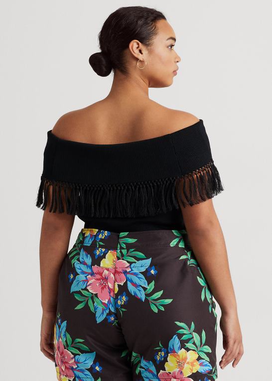 sort Kvinder Ralph Lauren top uden for skulderen med frynser Z426B4536