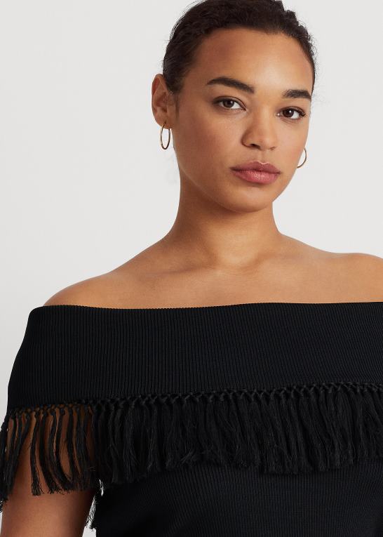 sort Kvinder Ralph Lauren top uden for skulderen med frynser Z426B4536