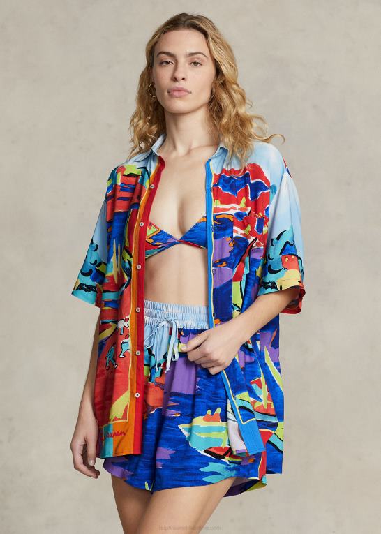 Kvinder Ralph Lauren print skjorte & kort sæt Z426B3299