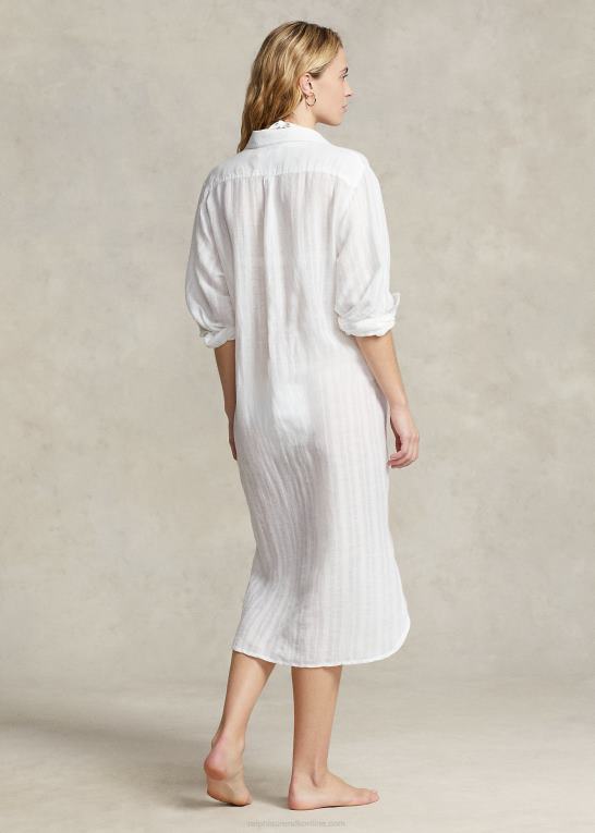 hvid Kvinder Ralph Lauren bomuld-hør skjortekjole cover-up Z426B3234