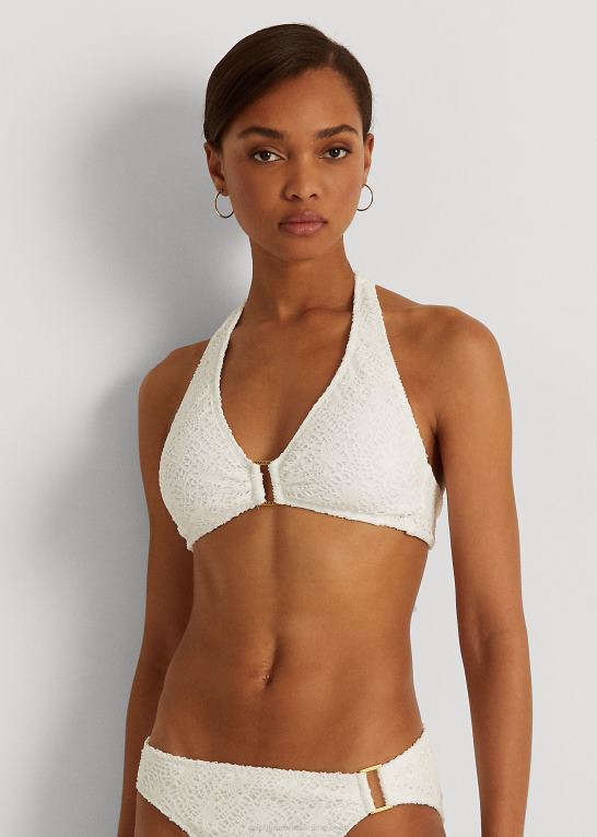 hvid Kvinder Ralph Lauren hæklet ring-front halter bikini top Z426B9457