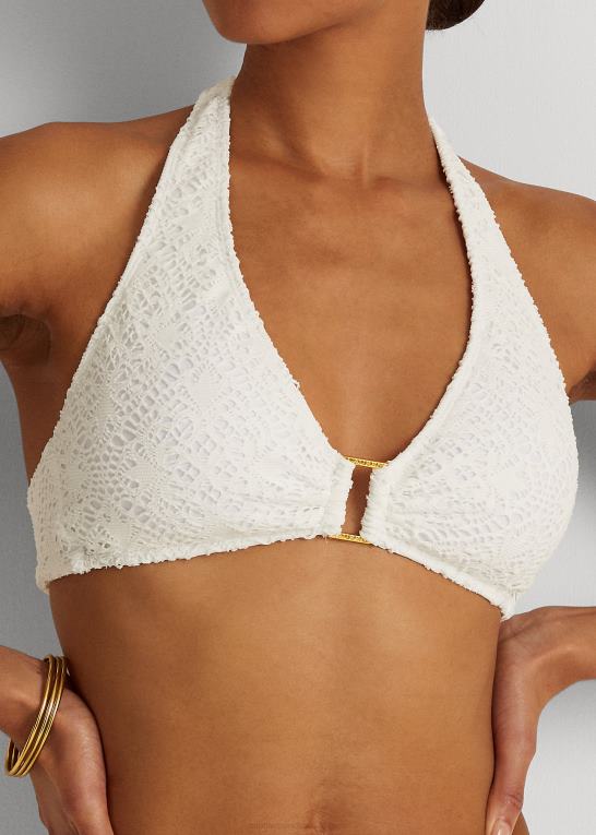 hvid Kvinder Ralph Lauren hæklet ring-front halter bikini top Z426B9457