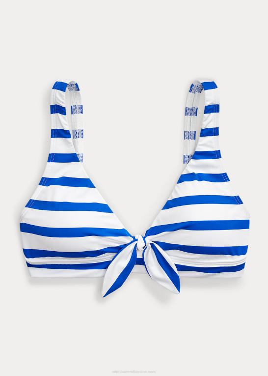 kongeblå/hvid Kvinder Ralph Lauren stribet bikinitop med bindebånd foran Z426B4161