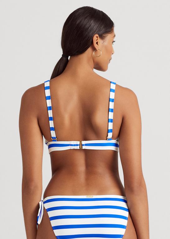 kongeblå/hvid Kvinder Ralph Lauren stribet bikinitop med bindebånd foran Z426B4161