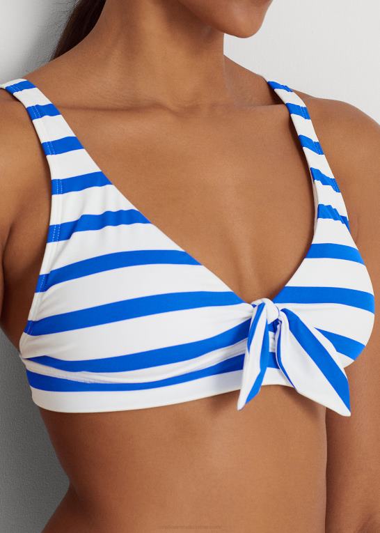 kongeblå/hvid Kvinder Ralph Lauren stribet bikinitop med bindebånd foran Z426B4161