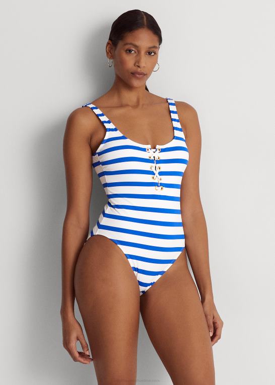 kongeblå/hvid Kvinder Ralph Lauren stribet snørebånd i ét stykke Z426B4160
