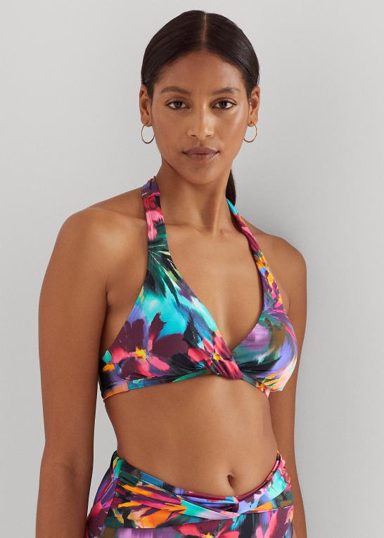 multi Kvinder Ralph Lauren blomstret twist-front grime bikini top Z426B9433
