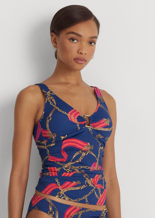 multi Kvinder Ralph Lauren print rynket ring-front tankini Z426B9455