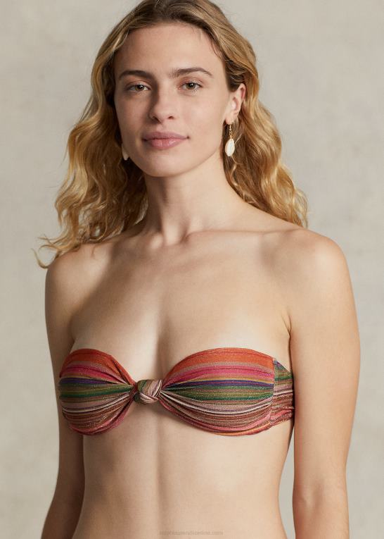 multi Kvinder Ralph Lauren stribet bikinitop med knude foran Z426B3139