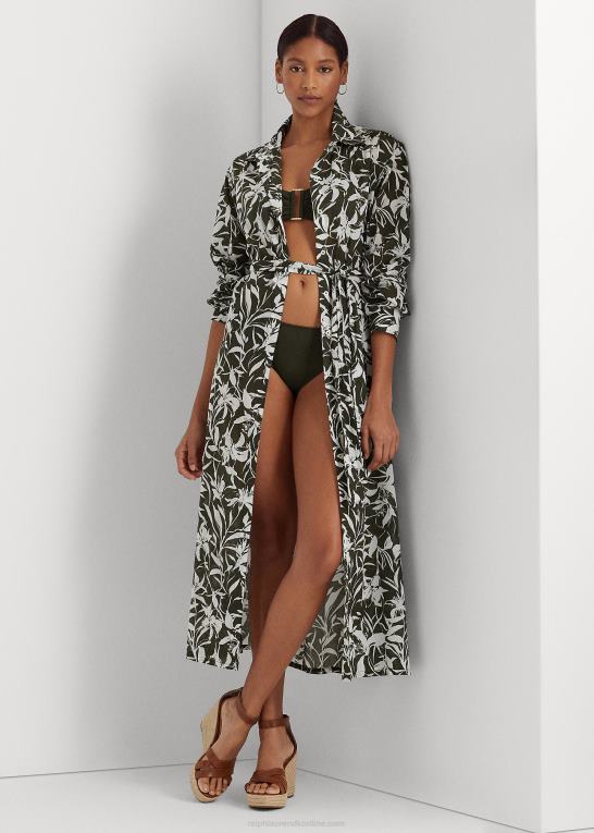oliven Kvinder Ralph Lauren blomstret midi-skjortekjole i bomuld Z426B9439