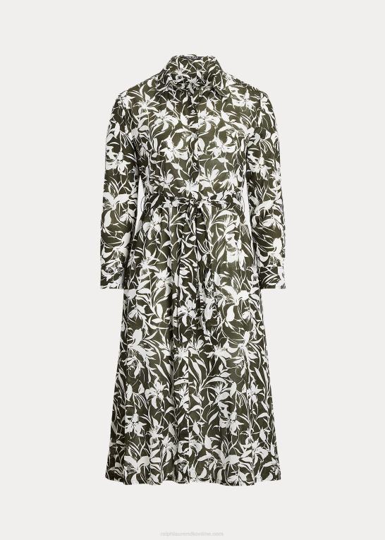 oliven Kvinder Ralph Lauren blomstret midi-skjortekjole i bomuld Z426B9439