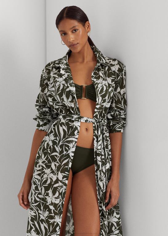 oliven Kvinder Ralph Lauren blomstret midi-skjortekjole i bomuld Z426B9439