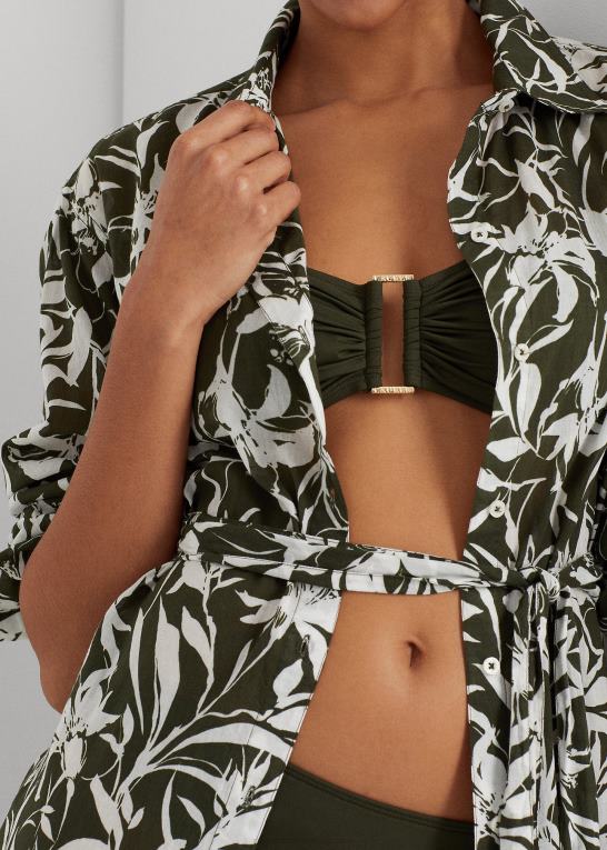 oliven Kvinder Ralph Lauren blomstret midi-skjortekjole i bomuld Z426B9439