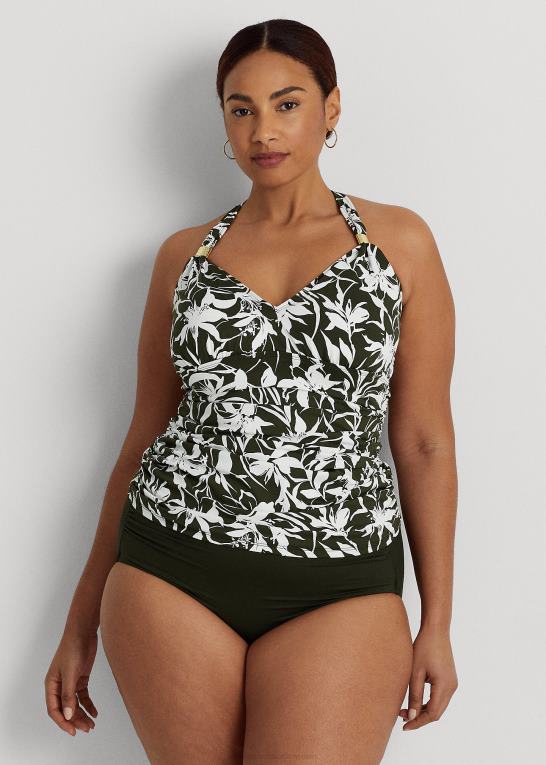 oliven Kvinder Ralph Lauren rynket højtaljet bikiniunderdel Z426B4521