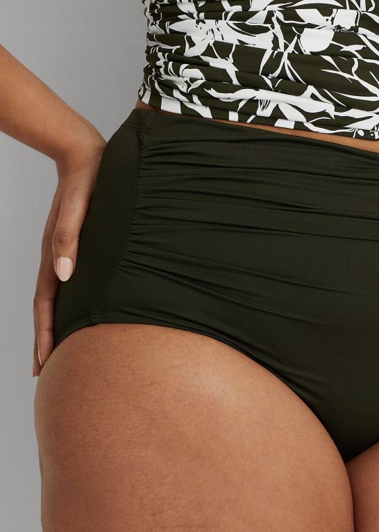 oliven Kvinder Ralph Lauren rynket højtaljet bikiniunderdel Z426B4521