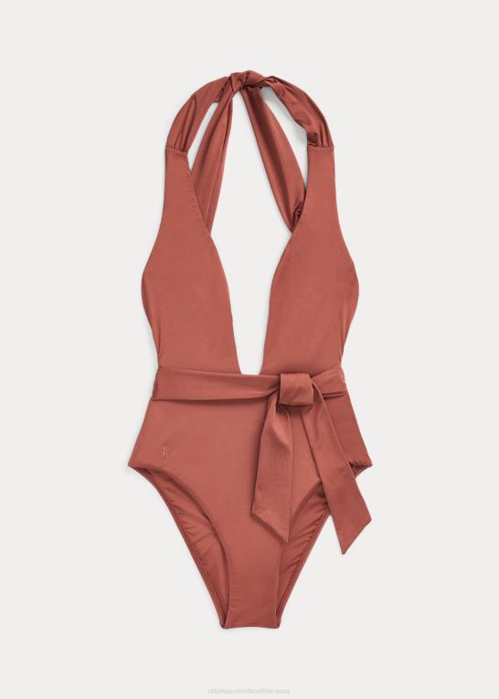 sienna Kvinder Ralph Lauren halter badedragt i et stykke med dyb hals Z426B3143