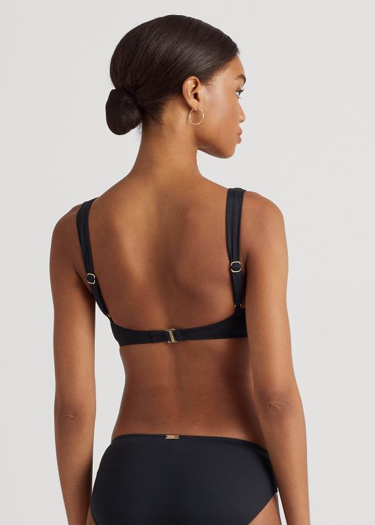 sort Kvinder Ralph Lauren bikinitop med flæsekant med v-hals Z426B4203