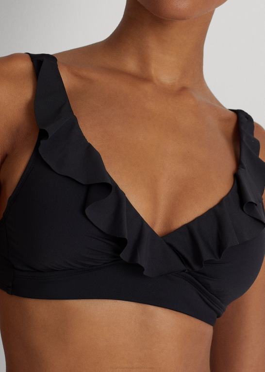 sort Kvinder Ralph Lauren bikinitop med flæsekant med v-hals Z426B4203