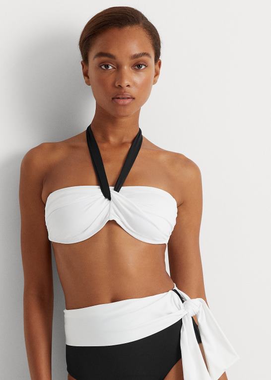 sort hvid Kvinder Ralph Lauren bandeau top med snoet front Z426B4201