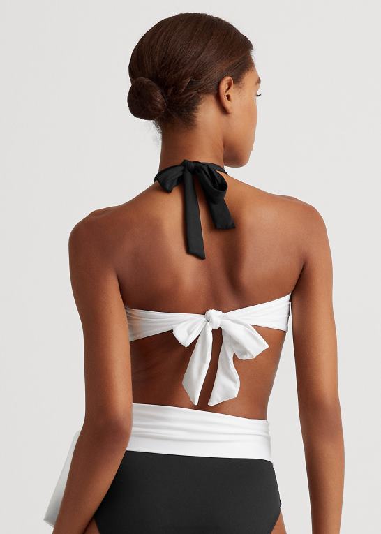 sort hvid Kvinder Ralph Lauren bandeau top med snoet front Z426B4201