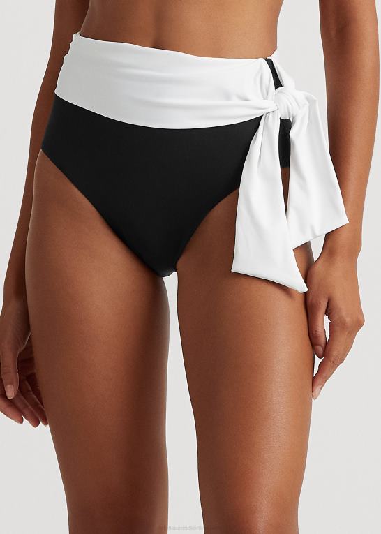 sort hvid Kvinder Ralph Lauren farveblokeret bikiniunderdel med høj talje Z426B4202