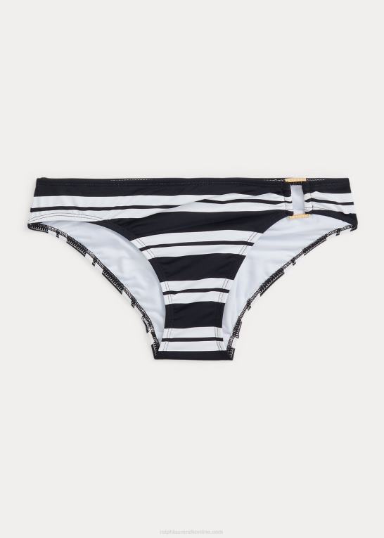 sort hvid Kvinder Ralph Lauren stribet hipster bikiniunderdel med ring foran Z426B4186