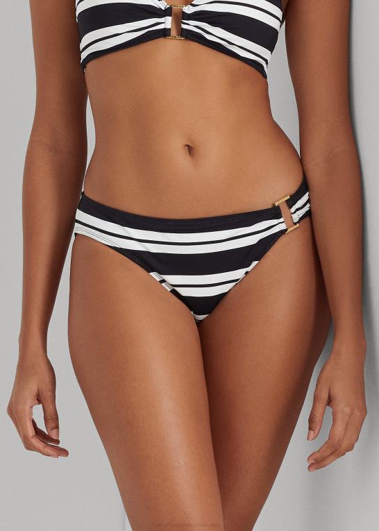 sort hvid Kvinder Ralph Lauren stribet hipster bikiniunderdel med ring foran Z426B4186