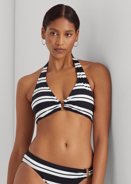 sort hvid Kvinder Ralph Lauren stribet ring-front halter bikini top Z426B4188