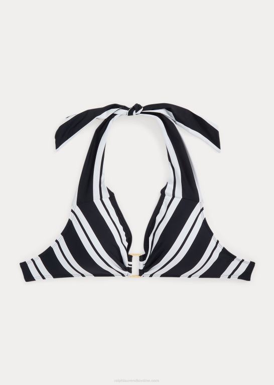 sort hvid Kvinder Ralph Lauren stribet ring-front halter bikini top Z426B4188