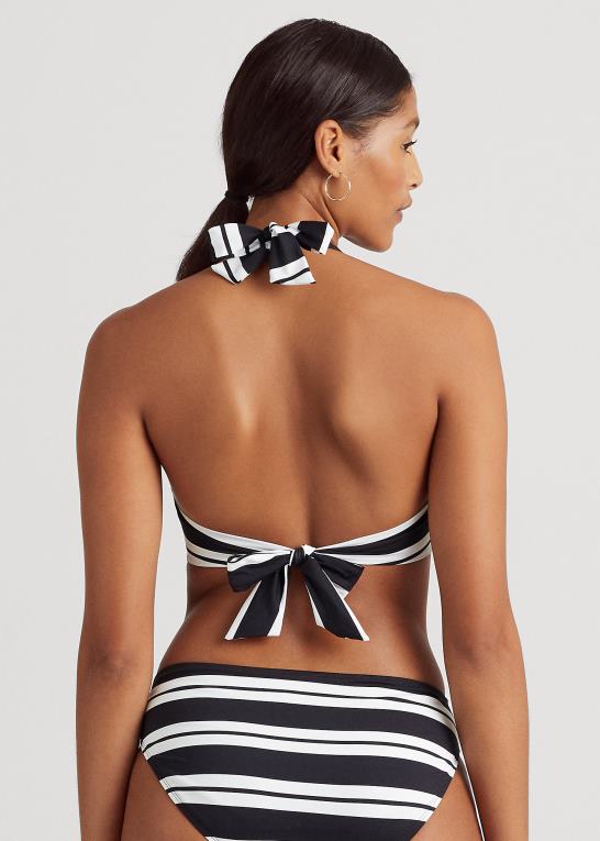 sort hvid Kvinder Ralph Lauren stribet ring-front halter bikini top Z426B4188