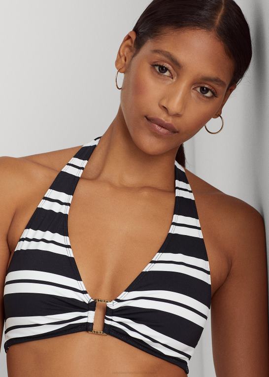 sort hvid Kvinder Ralph Lauren stribet ring-front halter bikini top Z426B4188