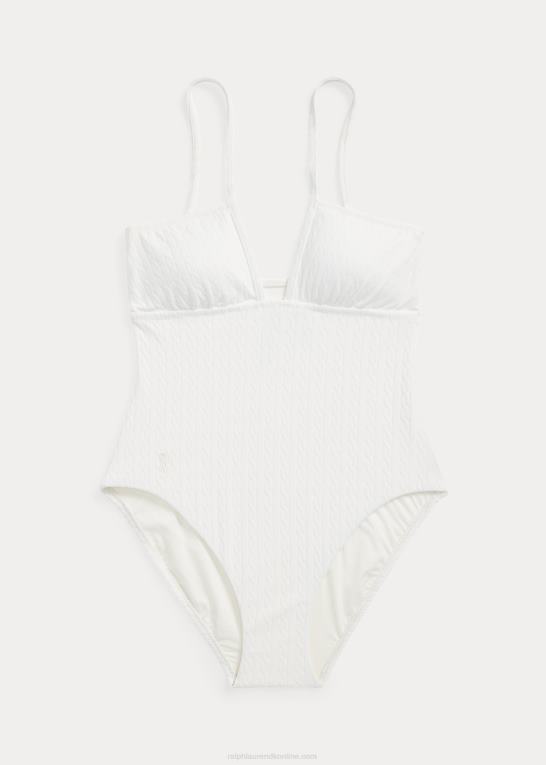 varm hvid Kvinder Ralph Lauren kabel-motiv badedragt i ét stykke Z426B3239