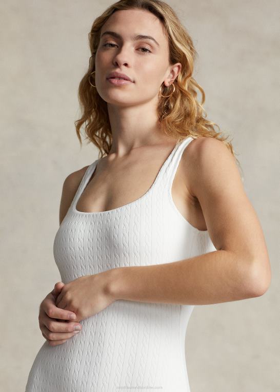 varm hvid Kvinder Ralph Lauren kabel-motiv scoopback i ét stykke Z426B3238
