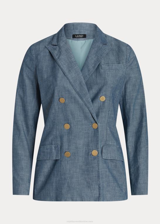 berylblå vask Kvinder Ralph Lauren dobbeltradet chambray blazer Z426B4601