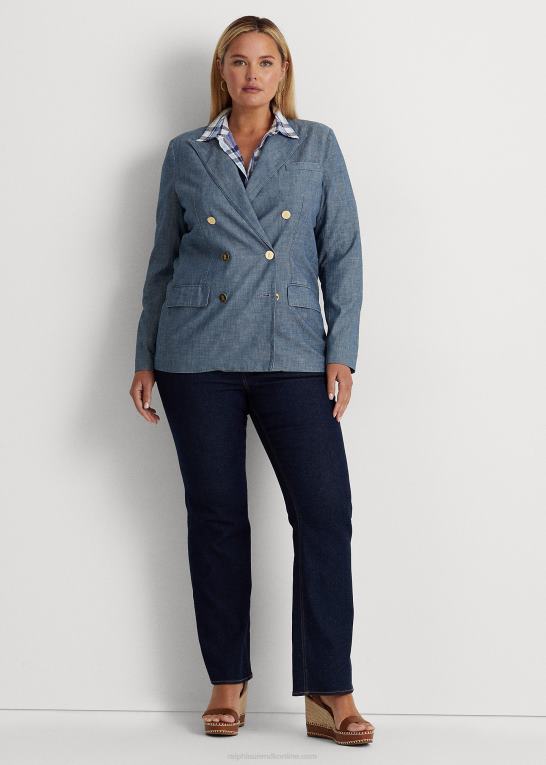 berylblå vask Kvinder Ralph Lauren dobbeltradet chambray blazer Z426B4601
