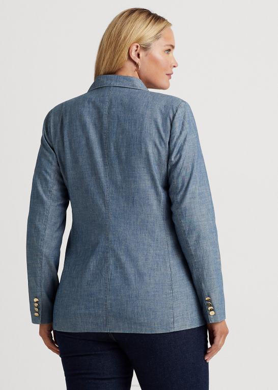 berylblå vask Kvinder Ralph Lauren dobbeltradet chambray blazer Z426B4601