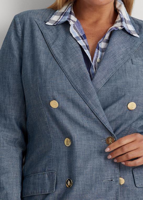 berylblå vask Kvinder Ralph Lauren dobbeltradet chambray blazer Z426B4601