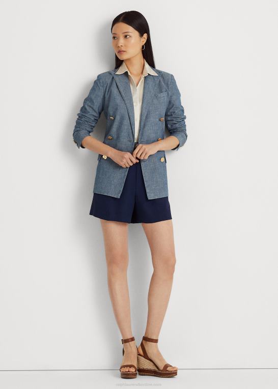 berylblå vask Kvinder Ralph Lauren dobbeltradet chambray blazer Z426B4828