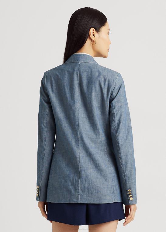 berylblå vask Kvinder Ralph Lauren dobbeltradet chambray blazer Z426B4828