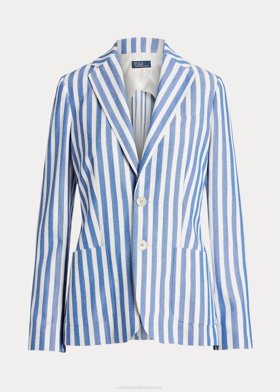blå/hvid markisestribe Kvinder Ralph Lauren stribet bomuld-hør dobby blazer Z426B3086