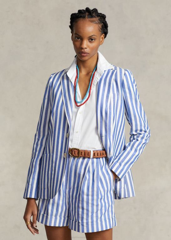 blå/hvid markisestribe Kvinder Ralph Lauren stribet bomuld-hør dobby blazer Z426B3086